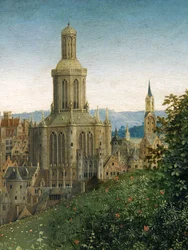 ヘントの祭壇画の「神秘の子羊の礼拝」の細部