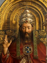 Detalhe de Deus Pai, painel central do Retábulo de Ghent
