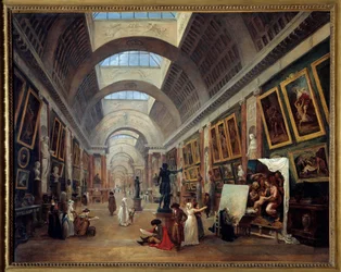 ルーヴル美術館大回廊の設計図 ユベール・ロベール（1733-1808）による絵画 1796年 日。1,12x1,43 m - ルーヴル美術館のグランド・ギャルリーの設計。ユベール・ロベール（1733-1808）の絵画