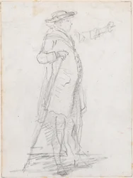 横顔に見える杖を持った男 [直訳]