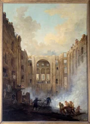 パレ・ロワイヤル（パリ）のオペラ座の火事。ユベール・ロベール（1733-1808）による絵画