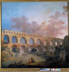デュ・ガール橋の眺め 絵画：ユベール・ロベール（1733-1808） 18世紀 日2,42x2,42 m - ポン・デュ・ガール（フランス）の眺め。ユベール・ロベール(1733-1808)作の絵画