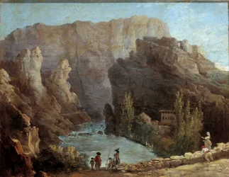 ヴォークリューズの泉の眺め ユベール・ロベール（1733-1805）の絵画 18世紀 アヴィニョン、カルヴェ美術館。