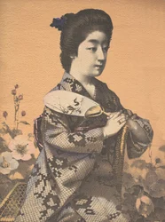 うちわ、うちわを運ぶ少女。 1900年
