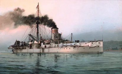 ドイツの装甲艦 SMS Württemberg のリソグラフィ