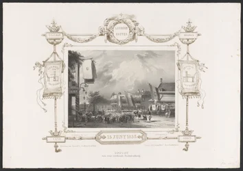 印刷所のある行列、1836年 現役の印刷会社の行列 / 1836 年 6 月 15 日 (オブジェクトのタイトル) ユトレヒト・ホーゲスクール200周年記念プレート、1836年（シリーズタイトル）