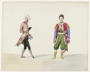 時代衣装を着た 2 人の男性、1841 年 1841年の仮装舞踏会のための歴史的衣装の6枚の水彩画（シリーズタイトル）