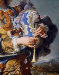 バグパイプを吹くガスパール・ド・ギュイダン 1735年頃 ヒャカンテ・リゴー（1659-1743）作 油彩・キャンバス詳細フランス