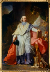 ジャック＝ベニーニュ（Jacques Benigne）の全身像 ボスエ（1627-1704）、モーの前夜祭 画：ヒャクサンテ・リゴー（1659-1743） 1702年 日。2,40 x 1,65 m