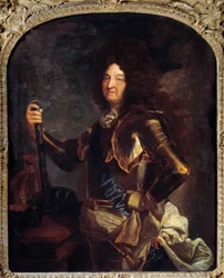 フランス国王ルイ14世（1638-1715）の肖像 鎧姿 ヒャカンテ・リゴー（1659-1743）の絵画 18世紀 日2,21x1,3 m