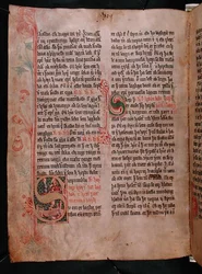 1350年頃の「Skarosbok」（「The Book of Skard」）の歴史的イニシャル「S」と「P」（ベラム製）
