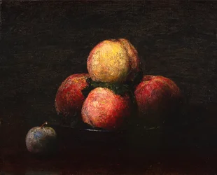 桃とプラムの静物画