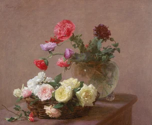クリスタルの花瓶のポピー、またはバラのバスケット、1890