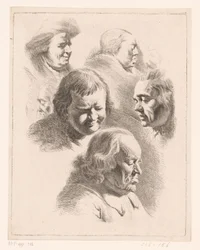 目を閉じた男女6頭の構図