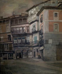 スペインの村-カスティーリャの風景-オイル-ファブリック-93 X 77 CM