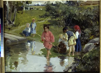 子供たちの釣りパー プリャニシニコフ、イラリオン・ミハイロヴィッチ（1840-1894