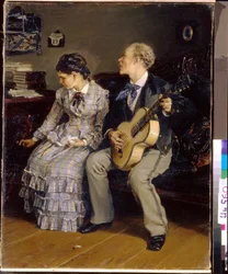 無慈悲なロマンス。 （冷酷なロマンス）。 Ilarion Mikhailovich Pryanishnikov（1840-1894）による絵画、キャンバスに油彩
