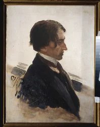 アーティスト Isaak Brodsky (Brodsky) (1883-1939) の肖像画。 Ilya Repin (Ilia Repin) (1844-1930) の絵画、キャンバスに油彩