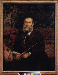 Portrait du peintre Alexei Bogolyubov (Bogolyubov y Bogolyubov) (1824-1896)。 Peinture de Ilya Yefimovitch Repin (Ilya Repine) (1844-1930), huile sir toile