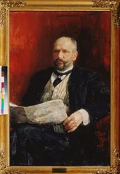 Pyotr A. Stolypin 首相 (Piotr Stolypin) (1862-1911) の肖像画。 Ilya Yefimovich Repin (Ilia Repin) (1844-1930) の絵画、キャンバスに油彩