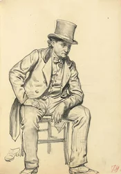 着席した男、脚に寄りかかった腕、c。 1872-1875