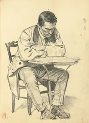 「パリジャンカフェ」のための研究：カフェのテーブルに座った男、新聞を読んでc。 1872-1875