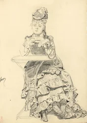 カフェのテーブルに座っている女性c。 1872-1875