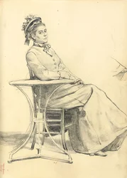 カフェのテーブルに座っている女性c。 1872-1875
