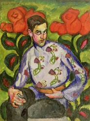 色のシャツを着た男の子の肖像画、1909年