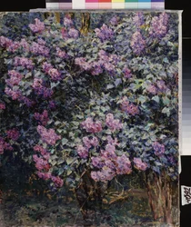 ライラック。 Ilya (Ilia) Semenovich Ostroukhov (1858-1929) の絵画、キャンバスに油彩
