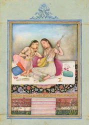 1660年頃、仲間が聞いている間にタンブールを演奏している少女