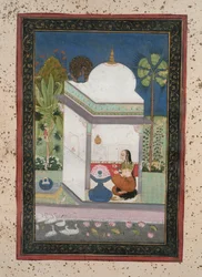Bhairavi Ragini、1790年頃（紙にグワッシュ、金の装飾）