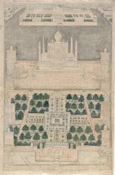 1790〜1810年のアグラでのタージマハルの鳥瞰図