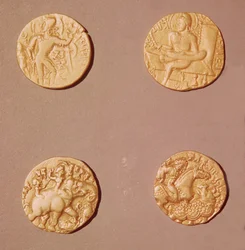 サムドラガプタ（335-375）とクマルグプタI（415-454）（金）のディナール