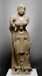 フライウィスクのある女神、ディダルガンジパトナ文化、紀元前300年（磨かれた砂岩）