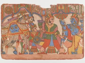 マハーバーラタシリーズのページ、c.1830-50（紙にインクとカラー）