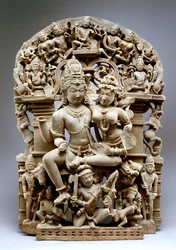 Ravana and Siva、Hinglajgarh Culture、1100 AD（砂岩）