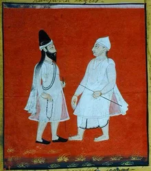 放浪する二人のモスリムのファキール（ジャンガム）宗教托鉢者、ウダイプール、1810-20年頃（紙にグワッシュ）（詳細）（136600も参照）