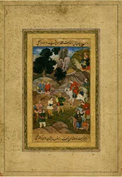Un jeune captif est amene devant un prince a cheval - 馬に乗った王子の前に連れてこられた捕虜の若者 - インド美術 - 1605年頃 - 紙にグワッシュ - 35,3x24,4 - 個人蔵