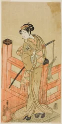 1770 年 6 月 (?) 中村座 (?) で上演された難波の女相撲 (?) で女相撲取りの大淀 (?) に変装した土屋梅川役の中村松江初代