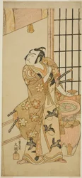 芝居江戸の花若柳蘇我(?)で工藤祐経(?)を演じた二代目沢村宗十郎、1769年二月(?)市村座(?)で上演
