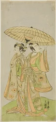 The Actors Ichikawa Komazo II as Chunagon Yukihira (right), and Iwai Hanshiro IV as Murasame (left), in the Play Kuni no Hana Ono no Itsumoji, Performed at the Nakamura Theater in the Eleventh Month, 1771