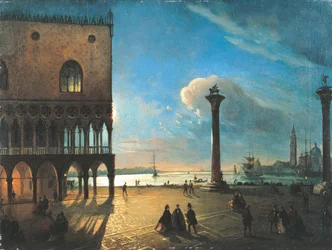 月明かりのサン・マルコ広場、ヴェネツィア、Ippolito Caffi（1809-1866）作、油彩・キャンバス、52x70cm