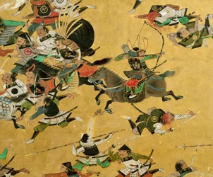 1615年の大坂城落城を描いたアンティークの武者絵屏風（2005年、大阪市中央公会堂で展示）（写真）。