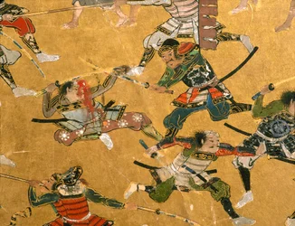 大坂の陣などの戦闘シーンを描いたディテールパネル、大阪城天守閣、2005年（写真）