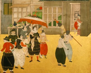桃山時代のポルトガル商人の来日を描いた南蛮屏風（2005年）（写真）。