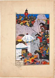 イラン人は、フェルドウズの叙事詩シャーナムからハマバン山写本の照明に避難所を求めます