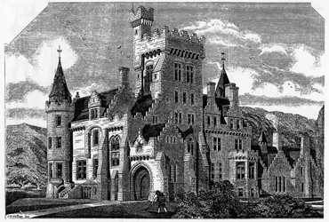 ヒュームウッド城、ウィックロー社、「建物」1868年からのイラスト