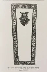 1626年付けの古いバンガーダウン修道院のマスターメソンの墓スラブからの印刷