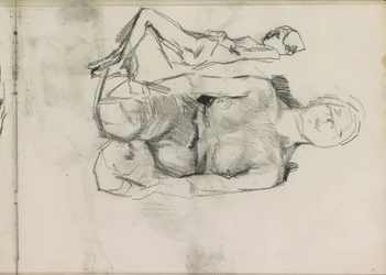 ひざまずいてリクライニングする女性ヌード